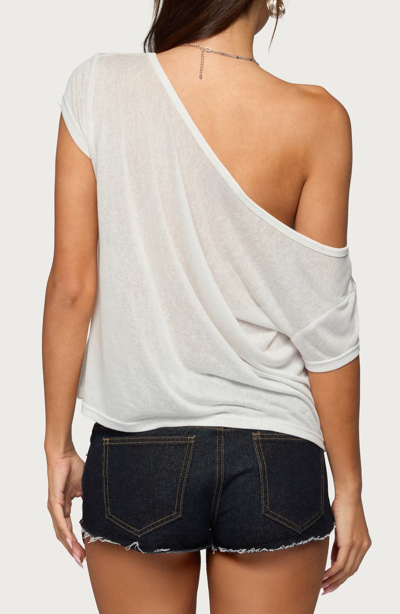 EDIKTED Amora Semisheer One-Shoulder Top, Alternate, color, White