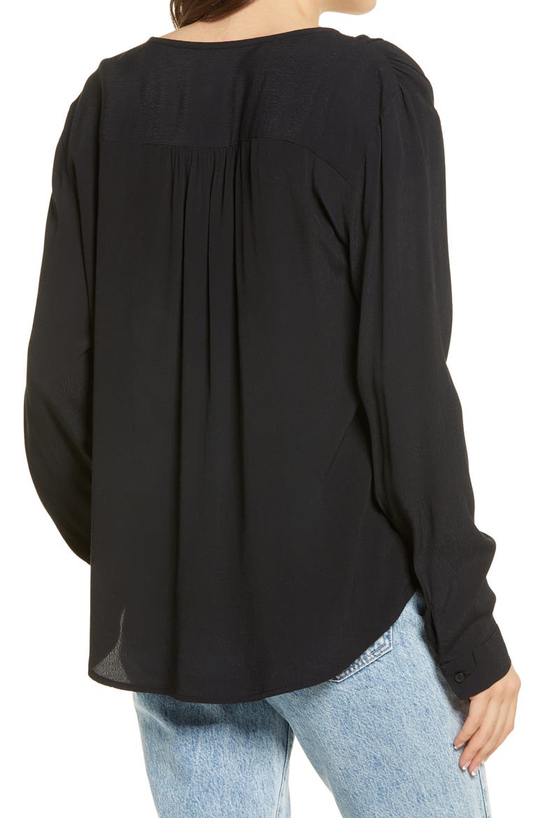 Shirred Button-Up Shirt, Alternate, color, BLACK