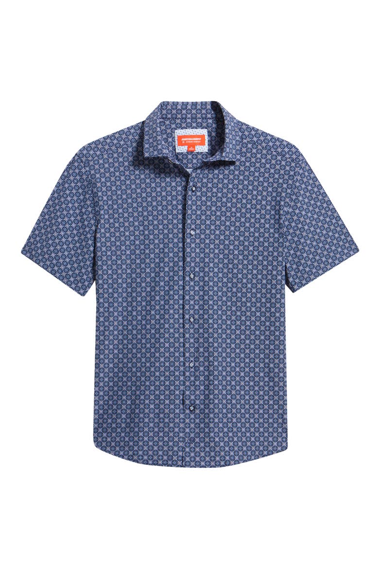 XC+™ Motion Geo Print Short-Sleeve Performance Knit Button-Up Shirt, Alternate, color, NAVY PETAL