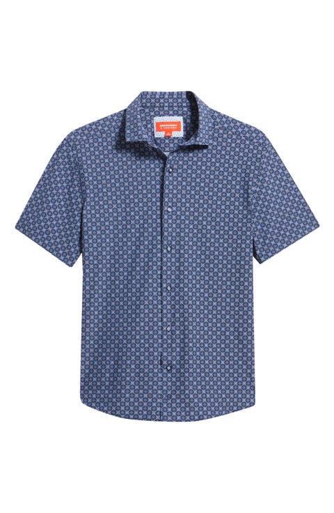 XC+™ Motion Geo Print Short-Sleeve Performance Knit Button-Up Shirt