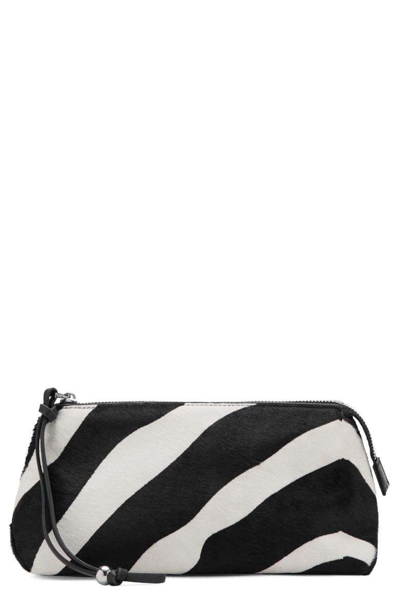 MANGO Zebra Genuine Calf Hair Cosmetics Bag, Main, color, Black