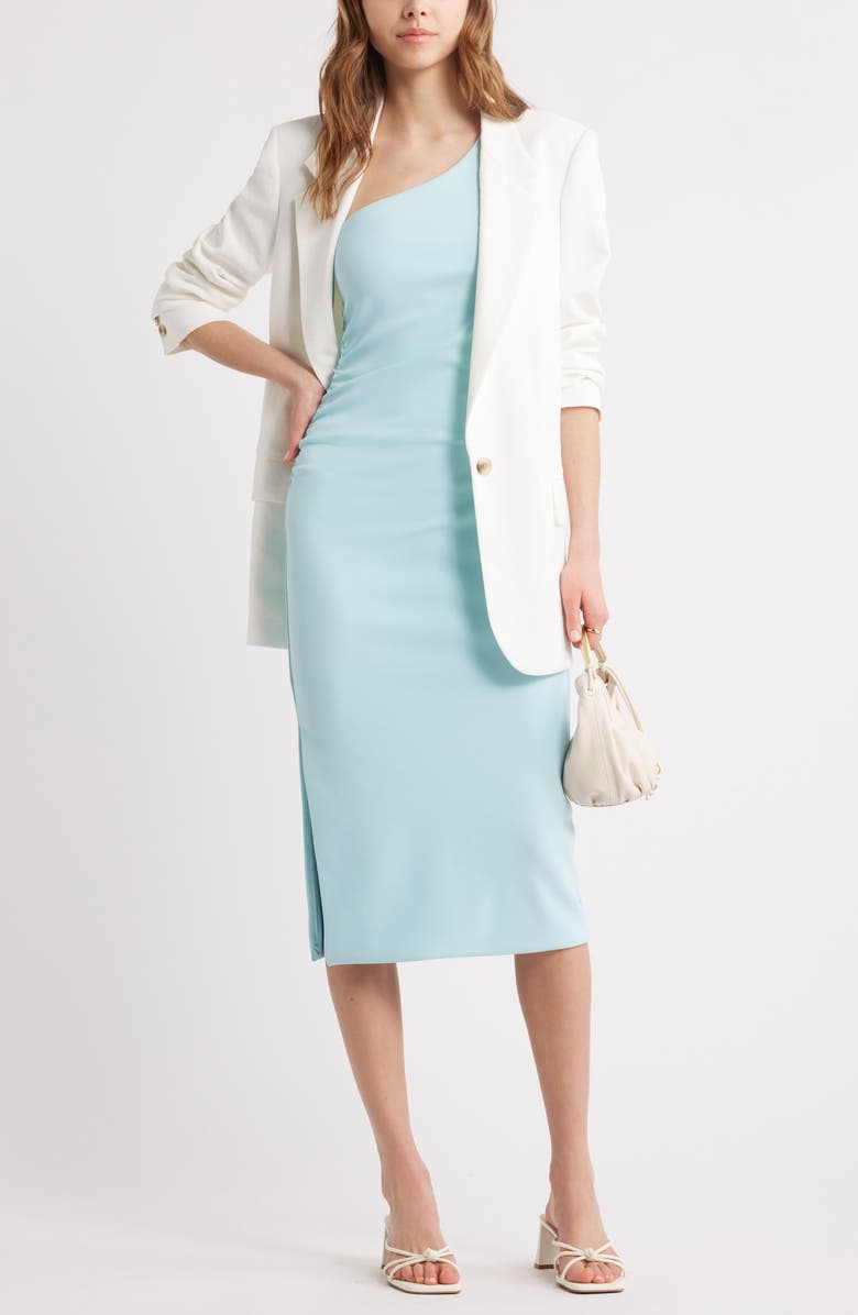 Open Edit One-Shoulder Body-Con Midi Dress, Alternate, color, Blue Aqua