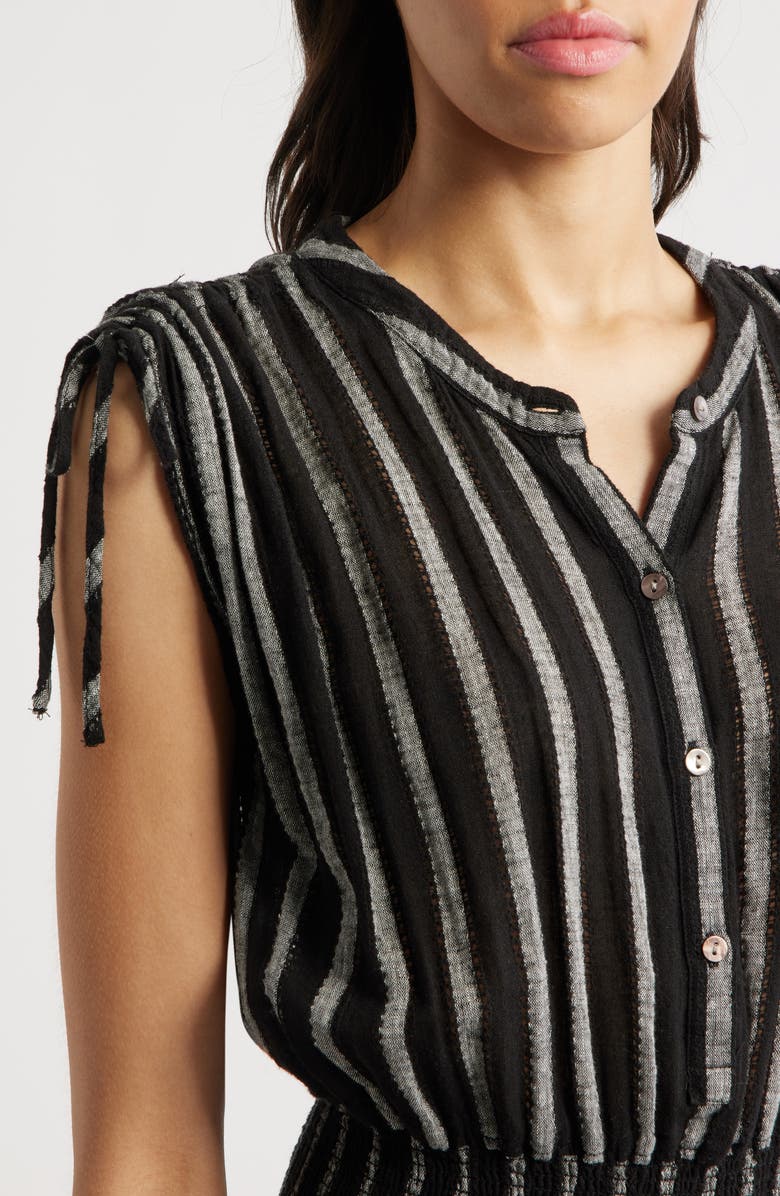 Rails Samina Stripe Smocked Linen Blend Dress, Alternate, color, Ash Leno Stripe