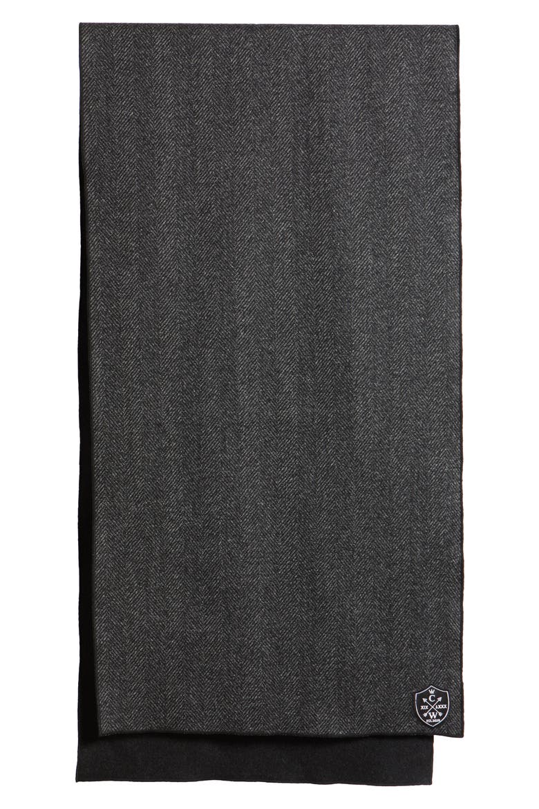 Herringbone Double Face Wool Scarf, Alternate, color, CHARCOAL