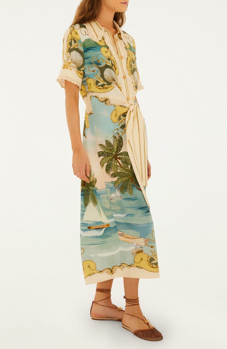 FARM Rio Royal Sea Tie Waist Midi Dress, Alternate, color, Royal Sea Multicolor
