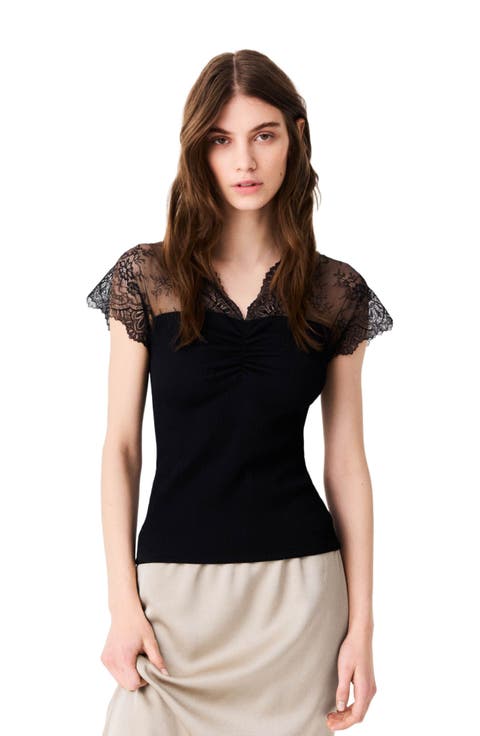 Jersey top with lace trim