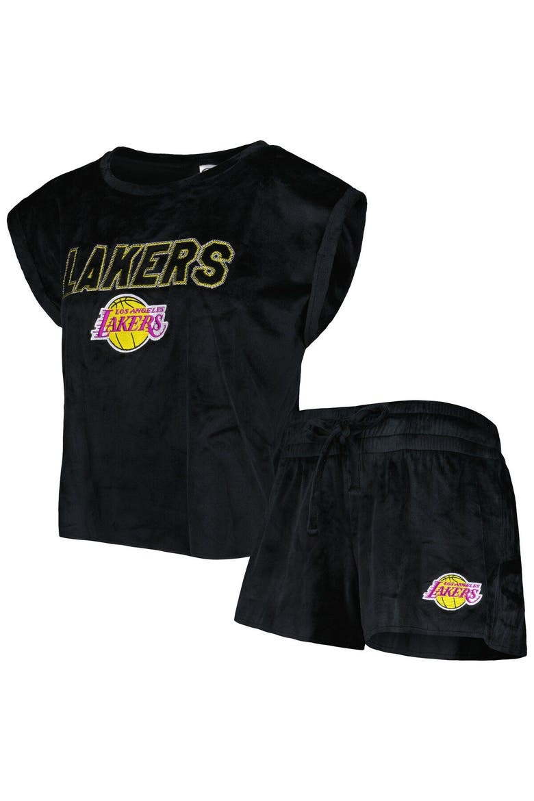 Women's Concepts Sport Black Los Angeles Lakers Intermission T-Shirt & Shorts Sleep Set, Main, color, Black