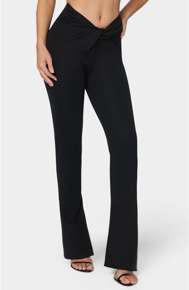bebe Twisted Waist Flared Leg Pant, Alternate, color, Black