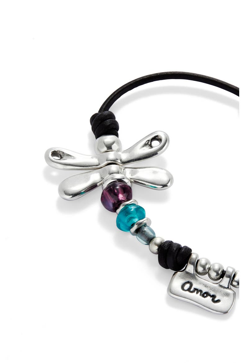Dragonfly Charm Leather Bracelet, Alternate, color, Silver