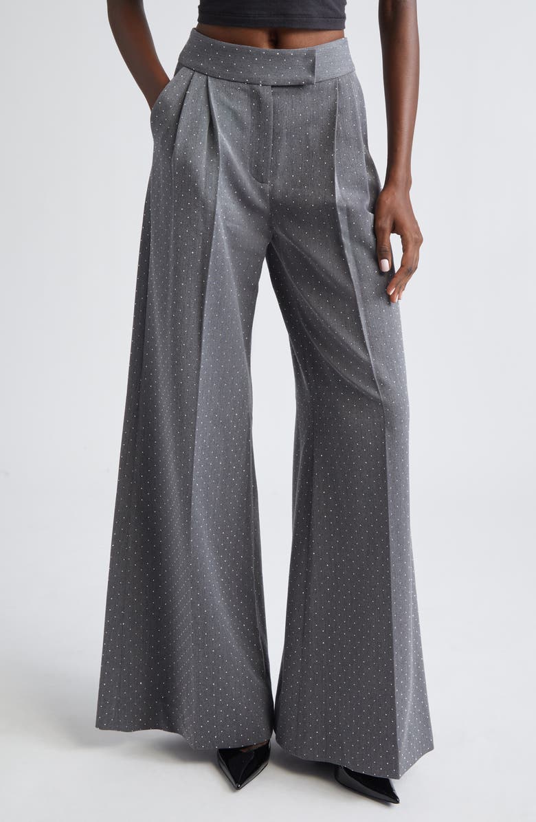 LaQuan Smith Relaxed Fit Tailored Crystal Trousers, Main, color, Grey