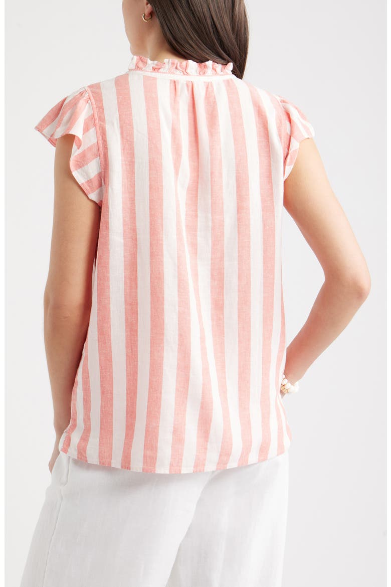 Flutter Sleeve Popover Top, Alternate, color, PINK- CORAL CABANA STRIPE