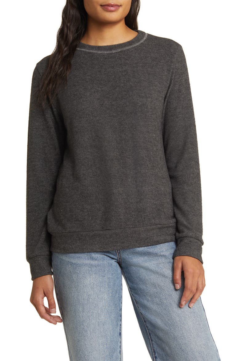 Crewneck Long Sleeve Top, Main, color, CHARCOAL