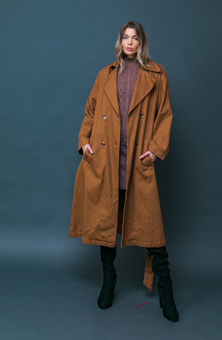 FREEMARKET Soild Trench Coat, Alternate, color, Brown