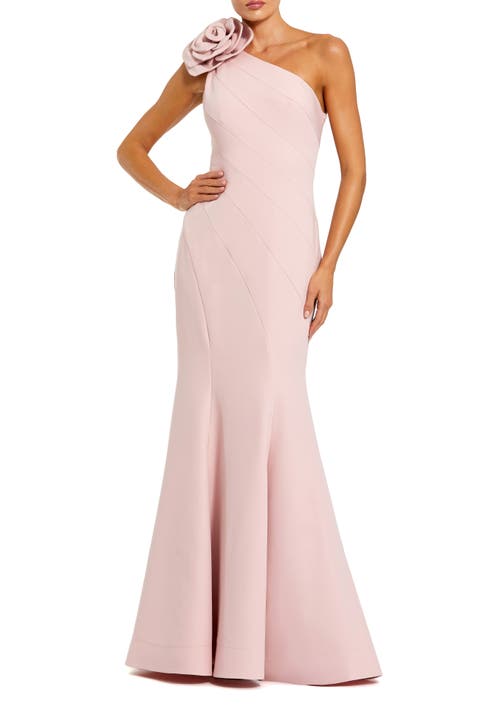 Crepe One Shoulder 3D Flower Mermaid Gown