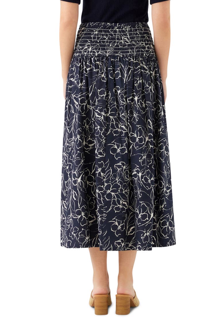 Floral Smocked Waist Cotton Midi Skirt, Alternate, color, PRINT