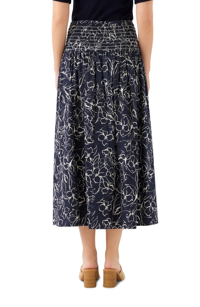 Karen Kane Floral Smocked Waist Cotton Midi Skirt, Alternate, color, Print
