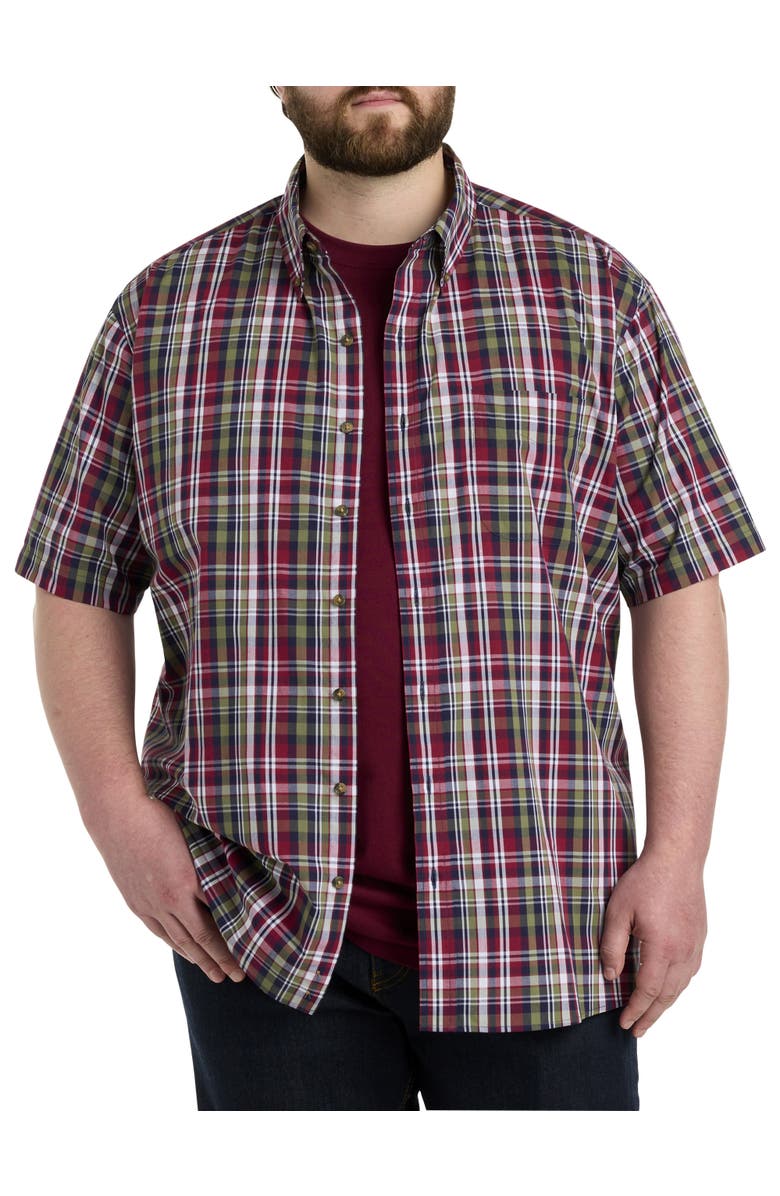 Harbor Bay by DXL Easy-Care Medium Plaid Sport Shirt, Main, color, Navy/Green Multi