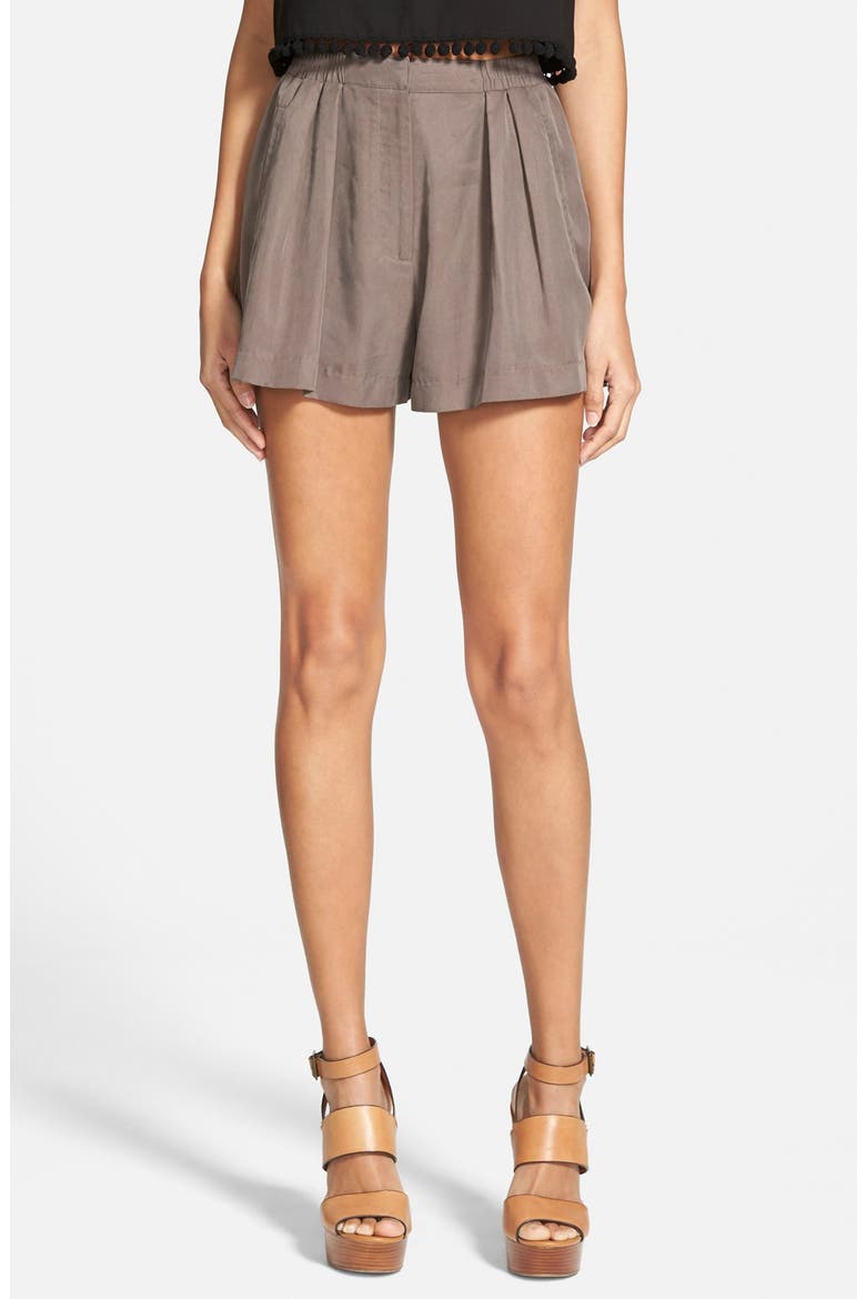 ASTR Pleat Front Twill Shorts, Main, color, STEEL BROWN