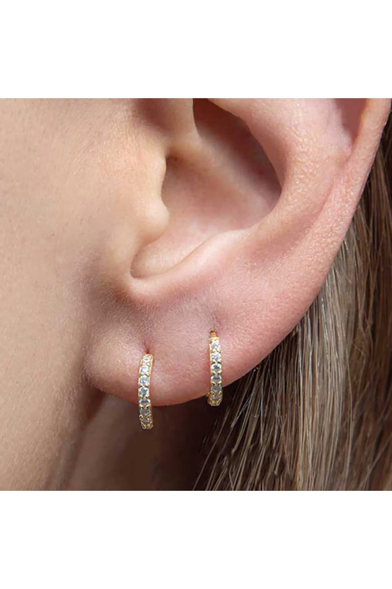 Gold Eight Mm Huggie Pave Hoop Earring, Alternate, color, Gold
