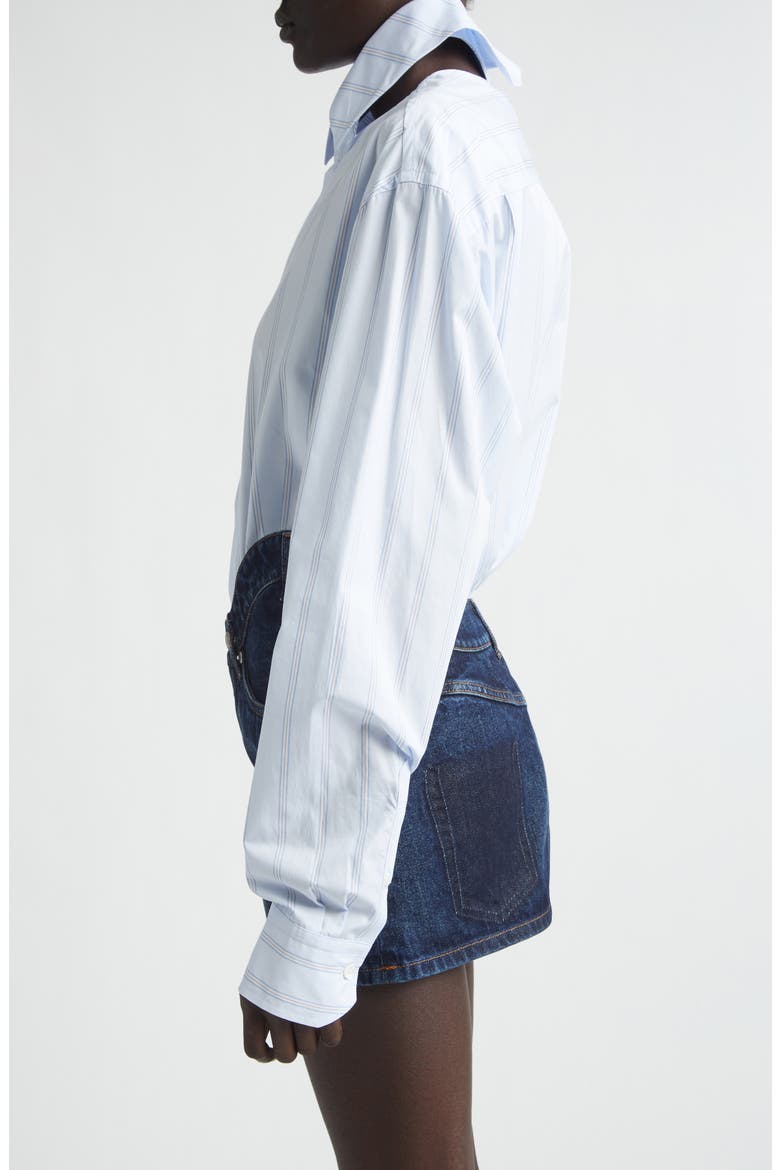 Pinstripe Floating Collar Button-Up Shirt, Alternate, color, LIGHT BLUE/ WHITE