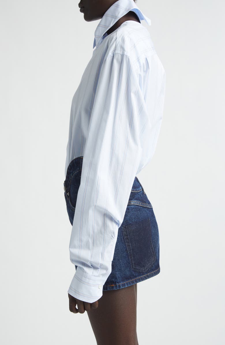 Jean Paul Gaultier Pinstripe Floating Collar Button-Up Shirt, Alternate, color, Light Blue/ White