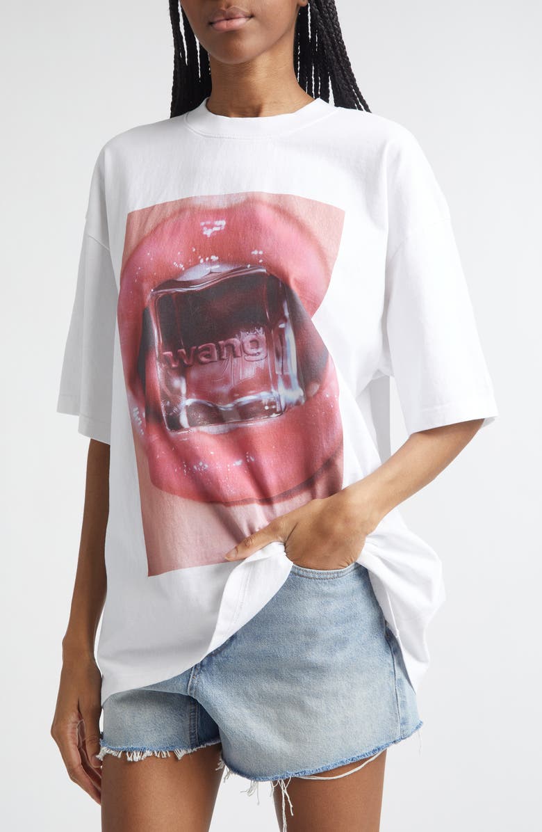 Alexander Wang Ice Cube Oversize Cotton Graphic T-Shirt, Alternate, color, Vintage White