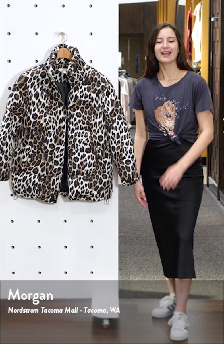 Stand Collar Water Resistant Leopard Print Puffer Coat, sales video thumbnail