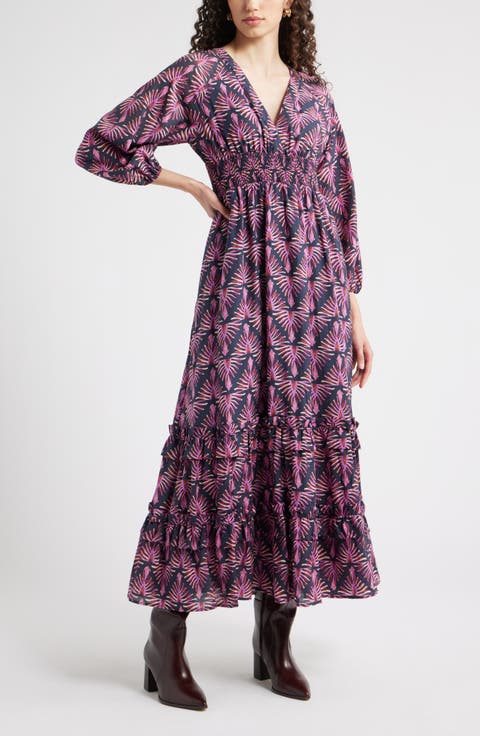 Tiered Ruffle Long Sleeve Maxi Dress