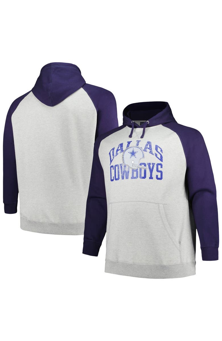 PROFILE Men's Profile Heather Gray/Navy Dallas Cowboys Big & Tall Favorite Arch Throwback Raglan Pullover Hoodie, Main, color, 