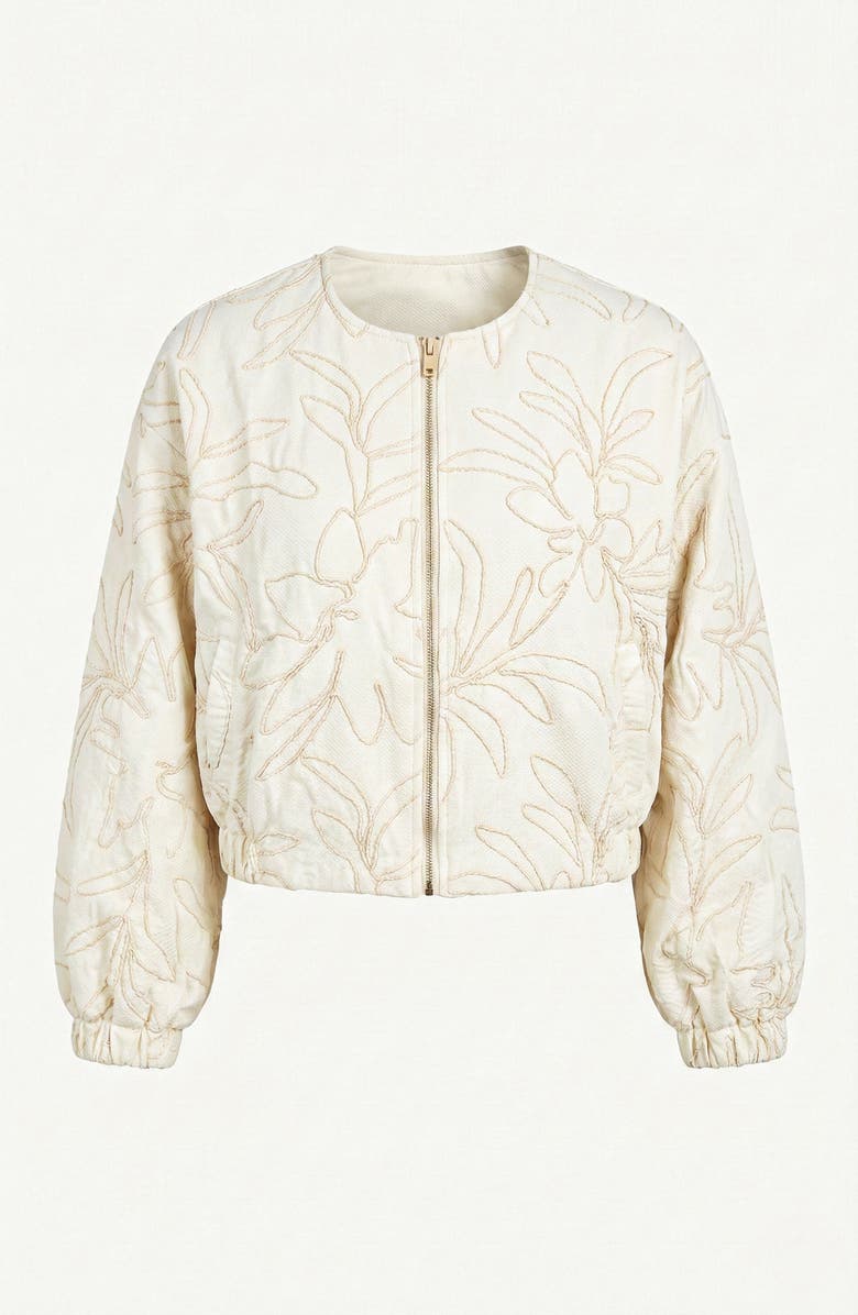 Knit & Lounge Long Sleeve Cropped Jacket with Zip Front and Embroidered Texture, Alternate, color, Beige