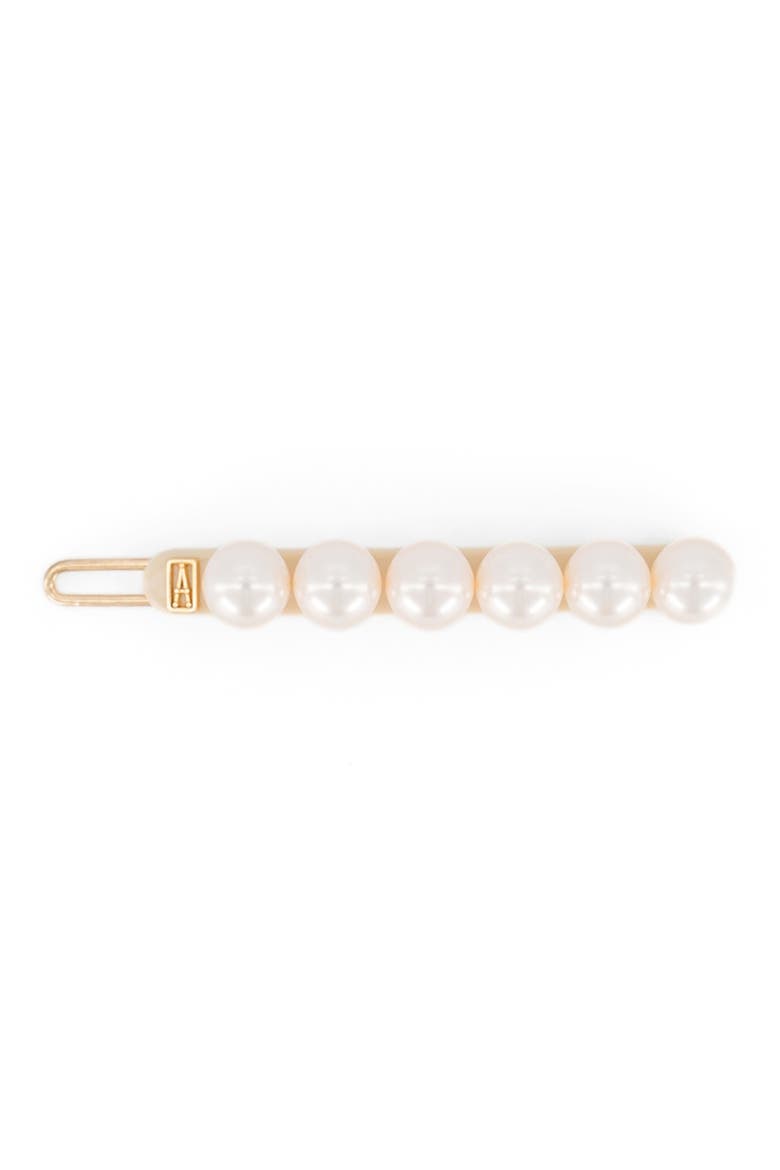 Pearl side barette hair clip, Main, color, Beige