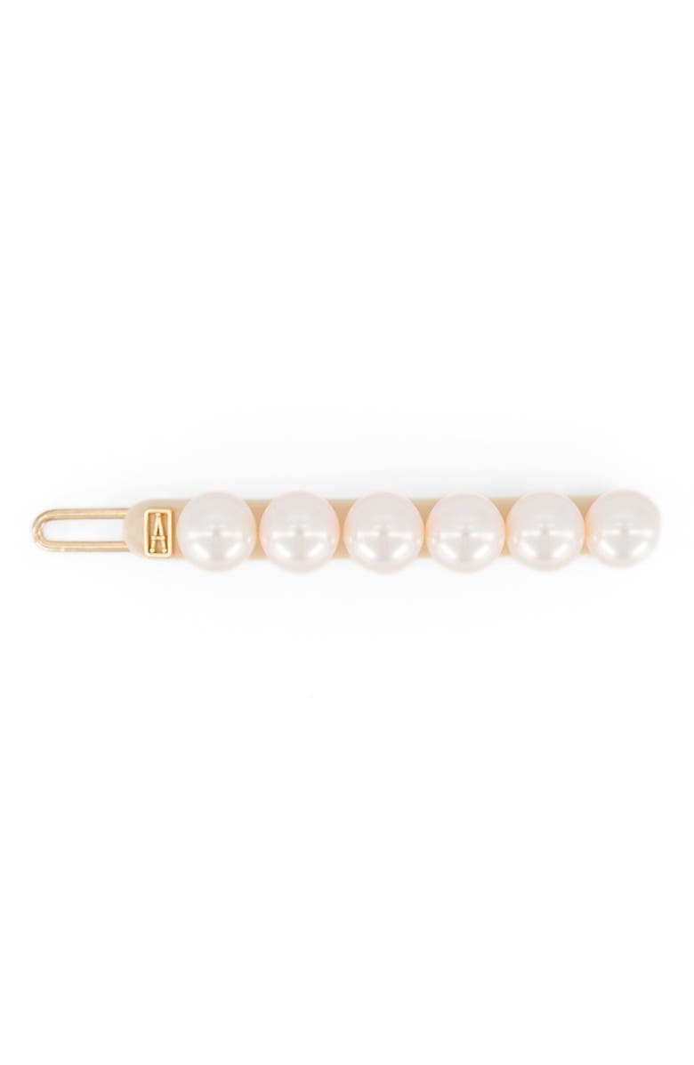 Alexandre de Paris Pearl side barette hair clip, Main, color, Beige