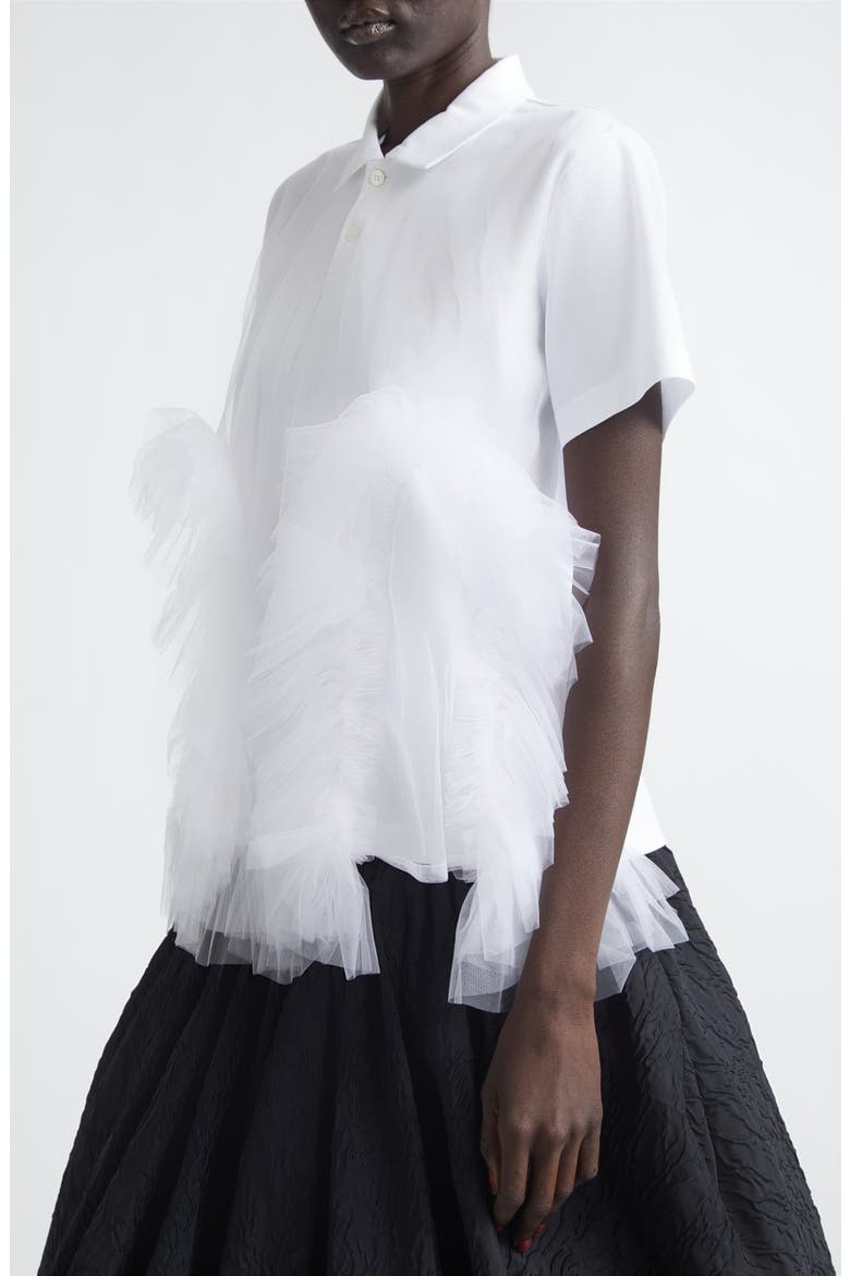 Cotton Ponte & Tulle Polo, Alternate, color, WHITE