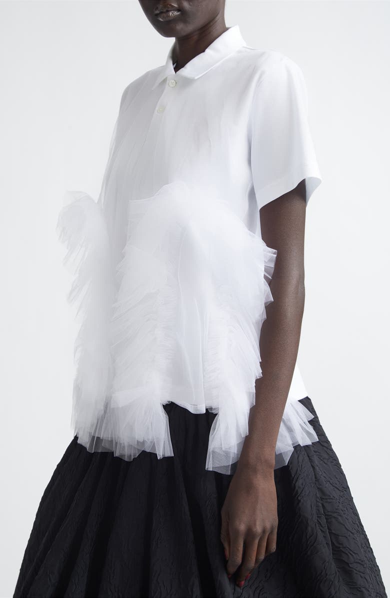 Noir Kei Ninomiya Cotton Ponte & Tulle Polo, Alternate, color, White