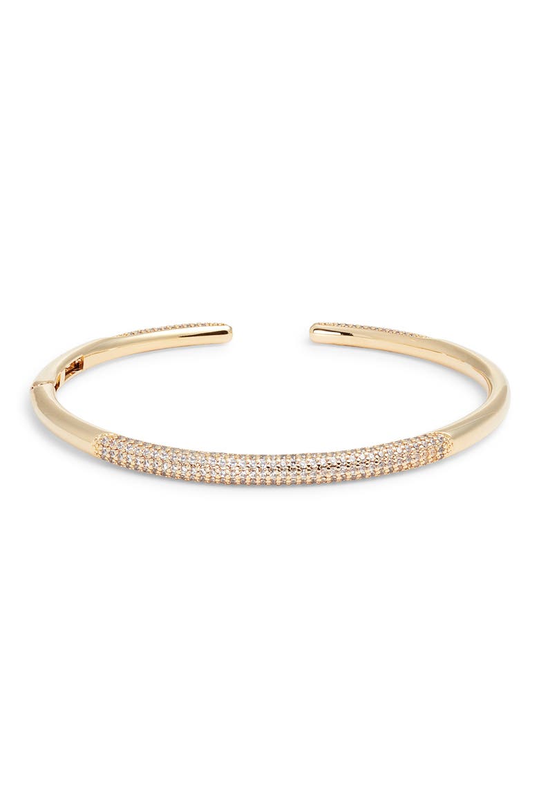 Pavé Cubic Zirconia Cuff Bracelet, Main, color, CLEAR- GOLD