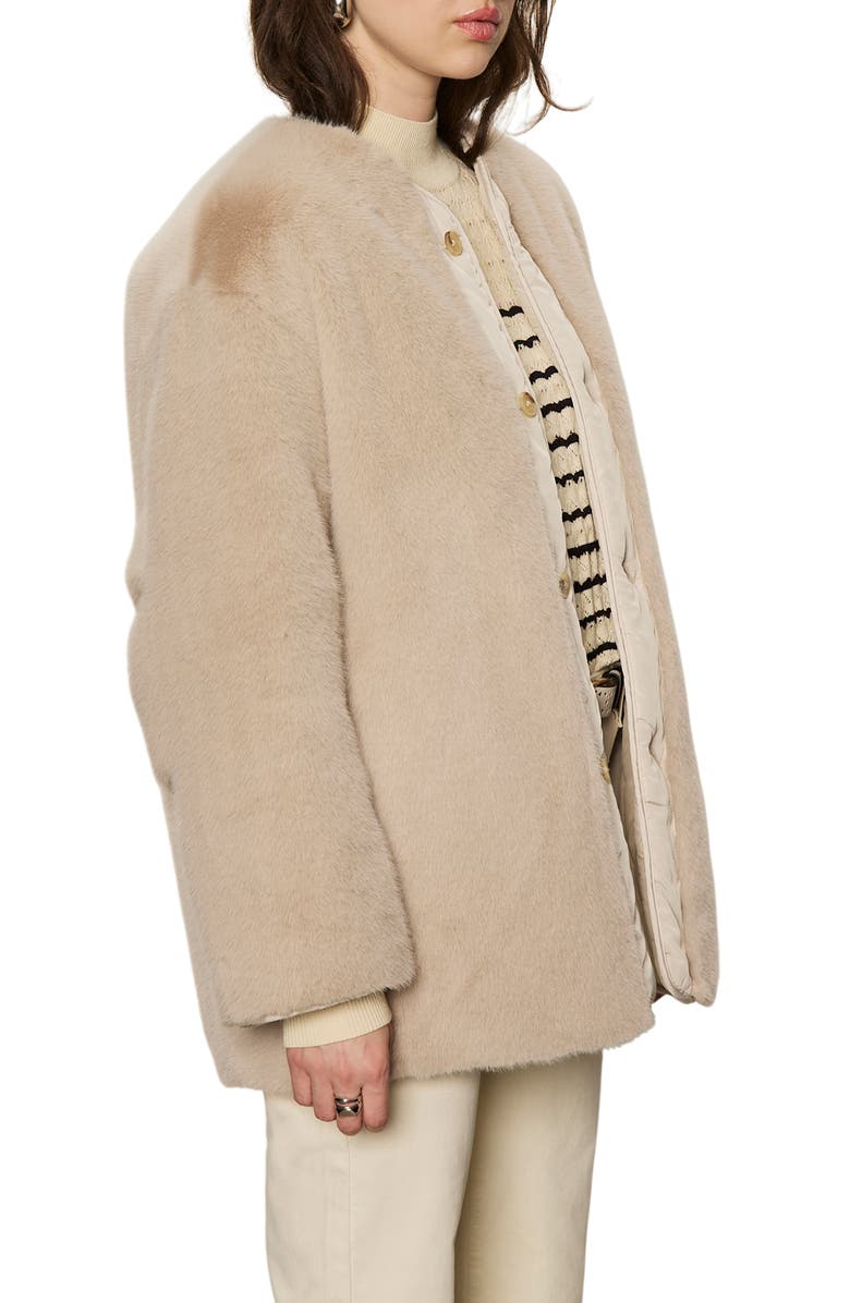 Sanctuary Reversible Collarless Faux Fur Jacket, Alternate, color, Almond White