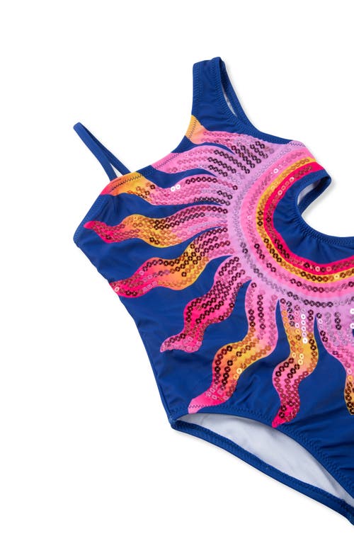 Peek Aren't You Curious Kids' Sequin Sun One-piece Swimsuit In Dark Blue