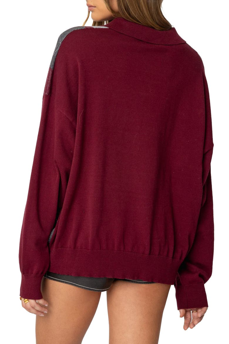 Argyle Oversize Cotton Polo Sweater, Alternate, color, BURGUNDY