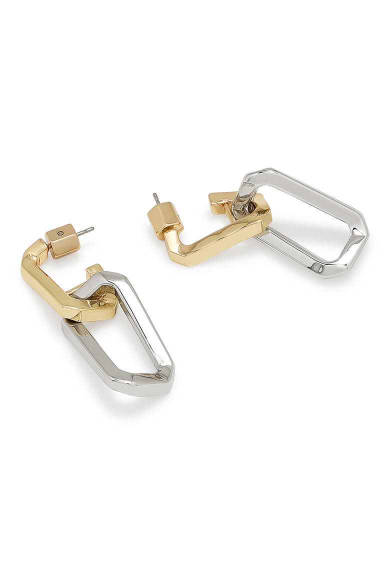 Double Hex Drop Earrings, Alternate, color, GOLD/ RHODIUM