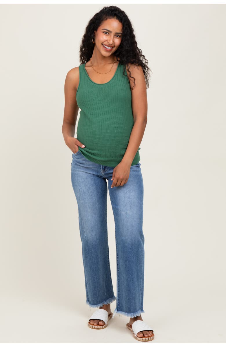 PinkBlush Frayed Hem Ankle Straight Leg Maternity Jeans, Main, color, Blue