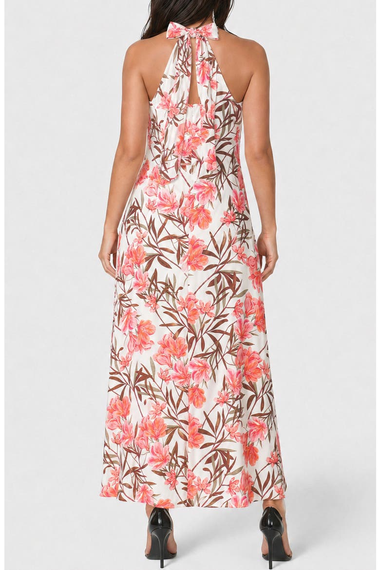 Printed Satin Mock Neck Maxi Dress, Alternate, color, PINK/ WHITE