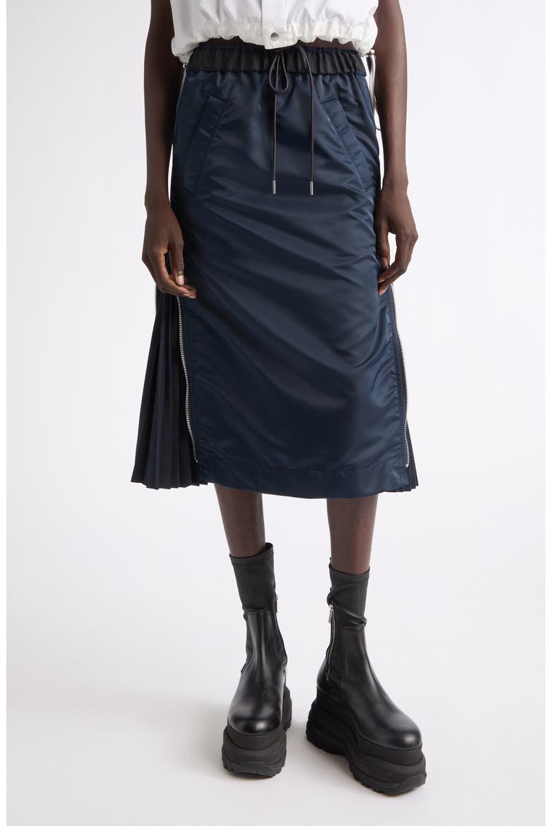 Nylon Twill Midi Skirt, Main, color, NAVY