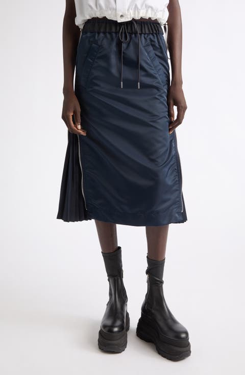 Nylon Twill Midi Skirt