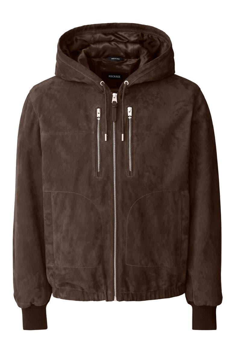 Sylas Hooded Suede Jacket, Alternate, color, UMBER