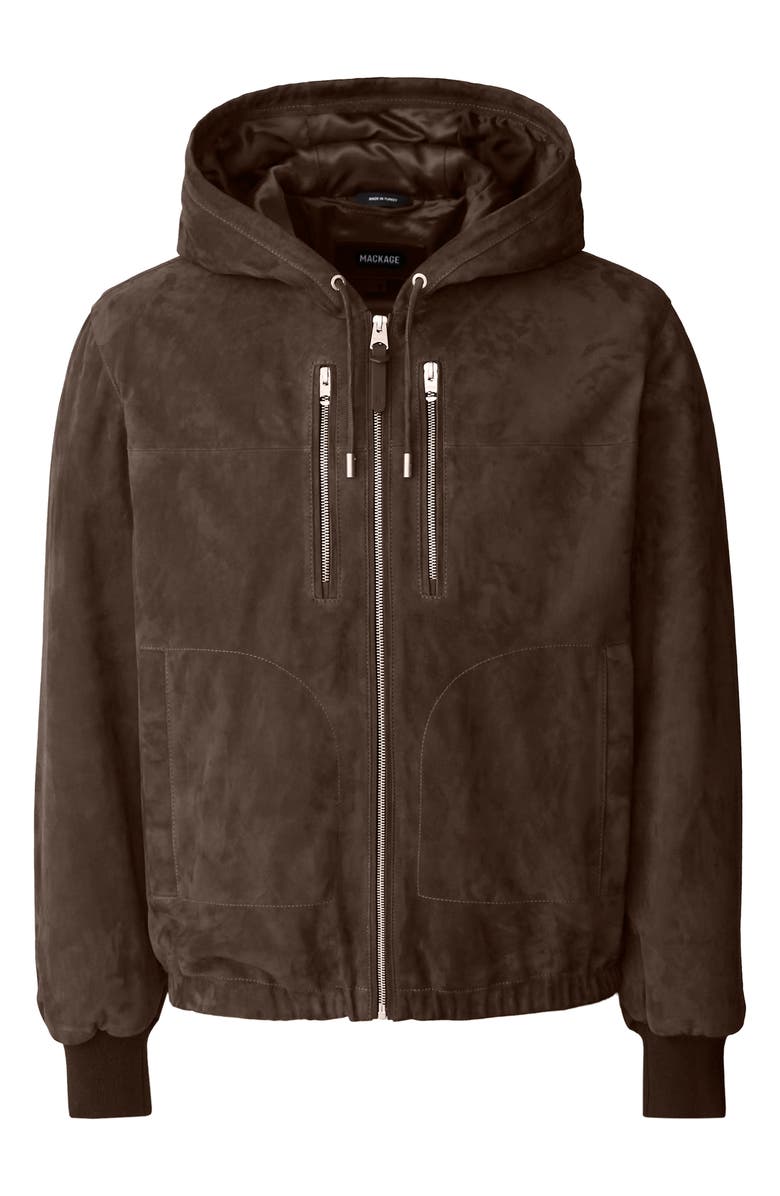 Mackage Sylas Hooded Suede Jacket, Alternate, color, Umber