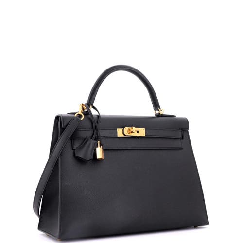 Pre-owned Hermes  Hermes Kelly Handbag Black Epsom With Gold Hardware 32 In Black