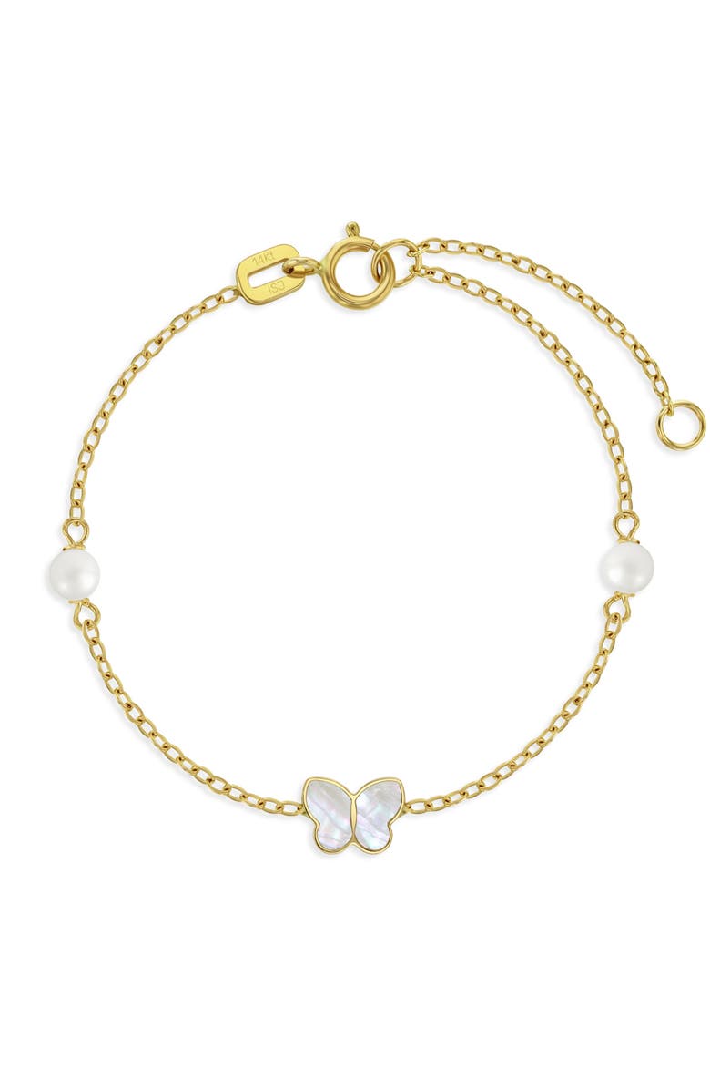 In Season Jewelry 14k Mother of Pearl Butterfly Girls Bracelet, Main, color, White