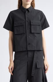 Sacai Grosgrain Bonded Nylon Twill Short Sleeve Shirt