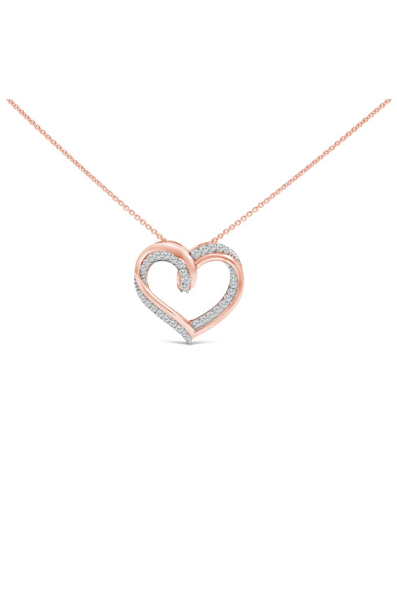14K Rose Gold Plated Sterling Silver 1/2 Cttw Diamond Open Heart Pendant Necklace, Main, color, White Gold over Silver