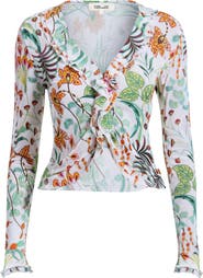 Diane von Furstenberg Fern Botanical Ruffle Trim Crop Top